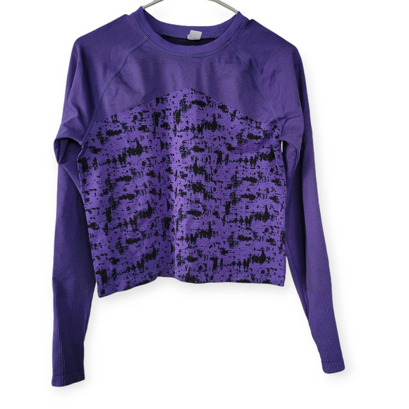 Z by Zella Long Sleeve Stretch Crop Activewear Purple/Black Women Sz L - Picture 2 of 11